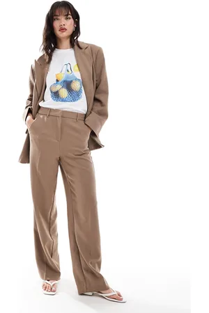 VERO MODA Pantalones de sastre color moca de pernera ancha con patrón de espiga de (parte de un conjunto)-Marrón