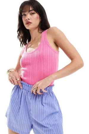 VERO MODA Top luminoso sin mangas con espalda de nadadora de punto de