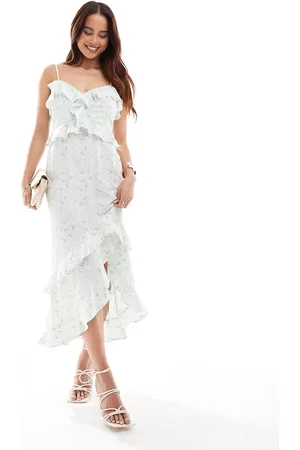 New Look Vestido midi con estampado floral, diseño de capas y volantes de