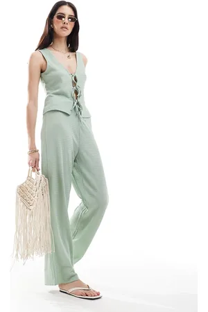 VERO MODA Pantalones verde azulado de punto texturizado de (parte de un conjunto)