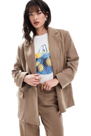 VERO MODA Americana de sastre color moca con patrón de espiga de (parte de un conjunto)-Marrón