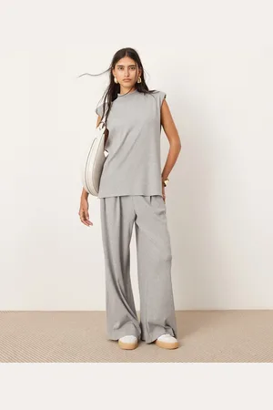 ASOS Pantalones grises de punto acanalado premium de (parte de un conjunto)-Marrón