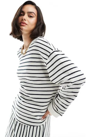 ASOS Camiseta color crema a rayas azul marino de manga larga con acabado texturizado de (parte de un conjunto)-Multicolor