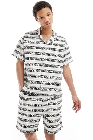Native Youth Camisa a rayas blancas y negras de manga corta de jacquard de (parte de un conjunto)-Multicolor