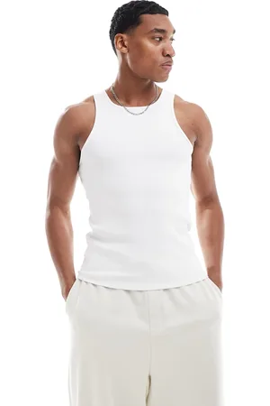 ASOS Camiseta blanca ajustada sin mangas con cuello subido de