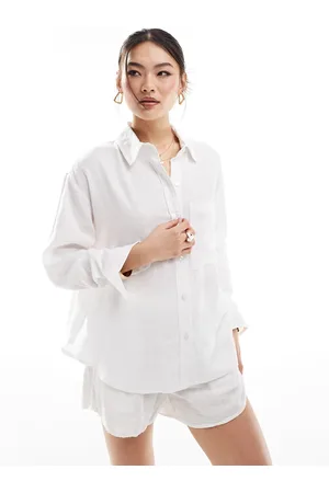 Abercrombie & Fitch Camisa blanca de mezcla de lino de -Blanco