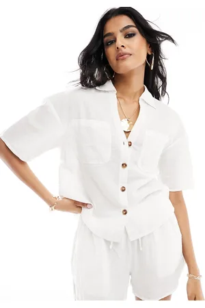 New Look Camisa hueso con bolsillo de efecto lino de