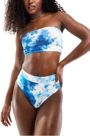 Threadbare Bikini azul con efecto tie dye de top con escote palabra de honor y braguitas de talle alto de