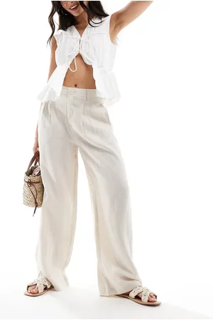 MANGO Pantalones de pernera recta de lino de - neutro