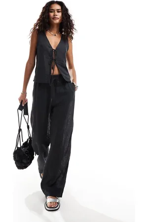 Weekday Pantalones negro apagado de punto pointelle Mia de (parte de un conjunto)