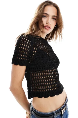 MANGO Camiseta negra de punto de croché de