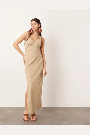 ASOS Vestido largo color con diseño de ondas asimétrico de -Beis neutro