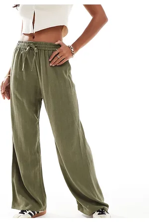 Miss Selfridge Pantalones caquis sin cierres de pernera ancha de mezcla de lino de -Verde