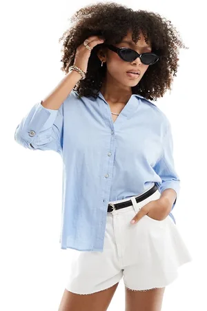New Look Camisa azul de manga larga de tejido efecto lino de
