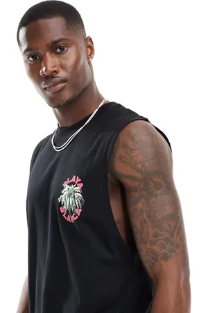 JACK & JONES Camiseta negra sin mangas extragrande con sisas caídas de