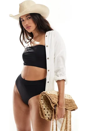 Threadbare Bikini negro estilo palabra de honor con braguitas de talle alto de