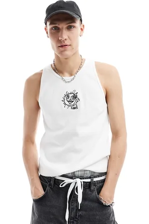 Obey Camiseta blanca de tirantes con estampado gráfico de canalé de