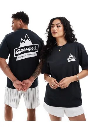 Gramicci Camiseta negra unisex con estampado pixelado en la parte delantera de algodón de