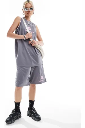 COLLUSION Pantalones cortos grises extragrandes de estilo deportivo de