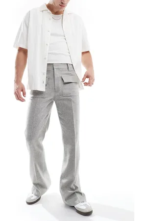 ASOS Pantalones de vestir de corte acampanado con bolsillos delanteros de mezcla de lana de