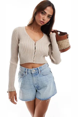 VERO MODA Top abotonado de manga larga con diseño moteado efecto purpurina de - neutro