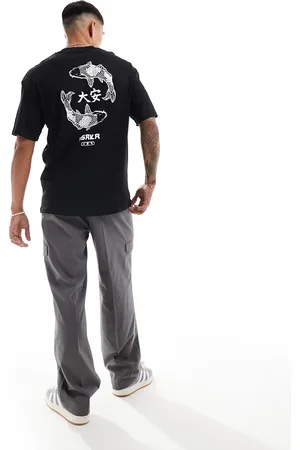 JACK & JONES Camiseta negra extragrande con estampado de carpa en la espalda de Originals
