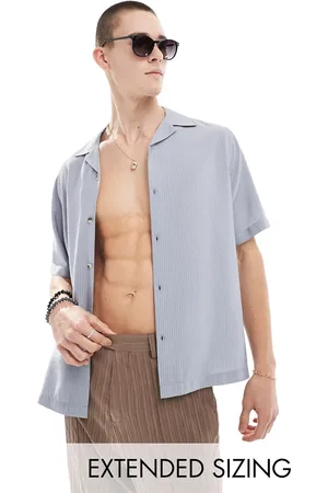 ASOS Camisa azul polvoriento holgada de manga corta con cuello de solapas de tejido texturizado de