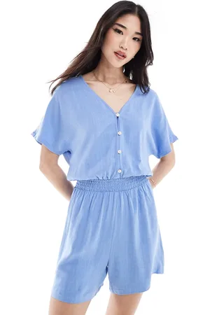 ONLY Mono corto azul de lino de