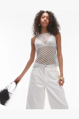 Topshop Top metalizado de punto enrejado de -Gris