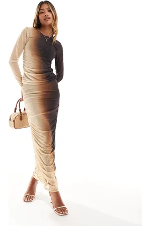 River Island Falda midi marrón degradado fruncida de malla de (parte de un conjunto)