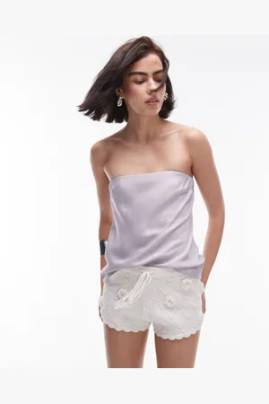 Topshop Top de corte alargado con escote palabra de honor de satén de -Morado