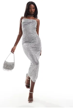 ASOS Vestido midi de tirantes finos con cuello drapeado de lentejuelas de