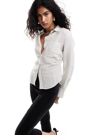 MANGO Camisa con cintura entallada de mezcla de lino Selection de - neutro