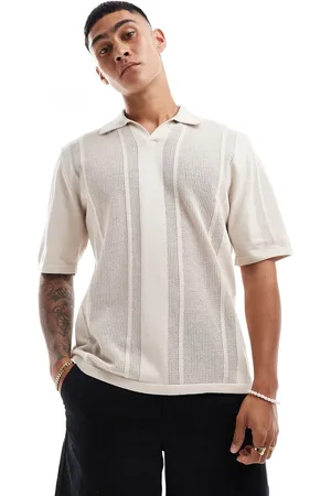 JACK & JONES Polo beis extragrande con cuello de solapas de punto texturizado de -Beis neutro
