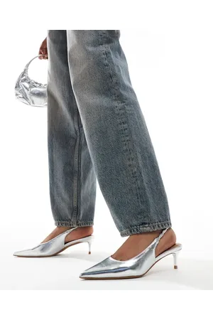 River Island Zapatos plateados de tacón con tira talonera de
