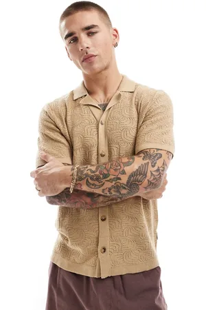 Only & Sons Camisa color tostado con cuello de solapas de punto calado de -Marrón