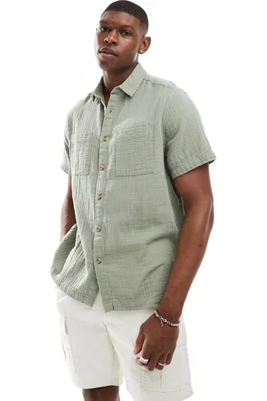 ASOS Camisa holgada de manga corta con cuello de solapas de bambula de -Verde