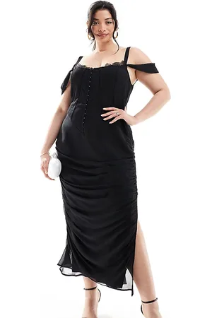 ASOS Vestido midi de estilo mesonera con cuerpo estilo corsé y diseño de paneles de encaje y chifón de ASOS DESIGN Curve