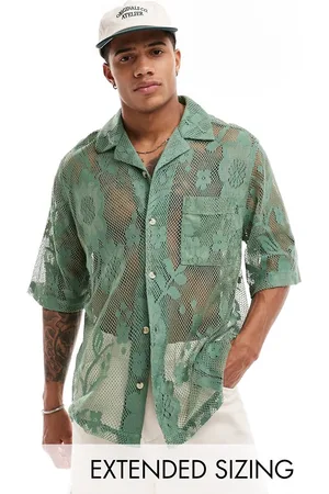 ASOS Camisa holgada de manga corta con cuello de solapas de encaje de