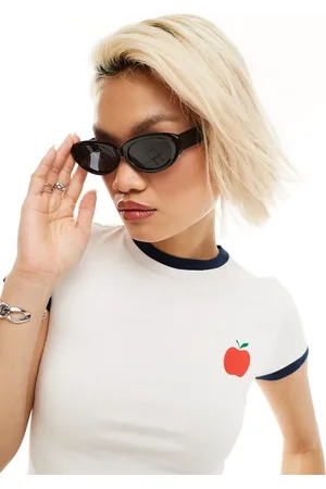 Motel Camiseta blanca con diseño encogido, estampado de manzana y ribetes de -Blanco