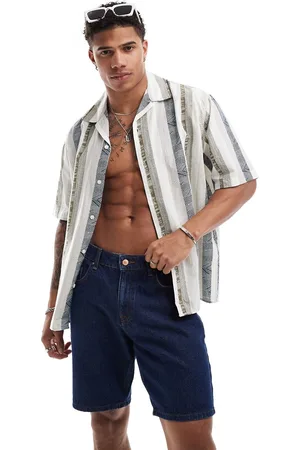 SELECTED Camisa extragrande a rayas con cuello de solapas de mezcla de lino de -Blanco
