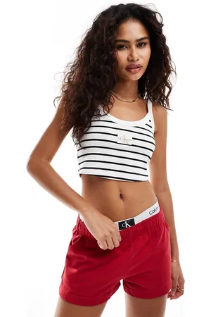 Calvin Klein Top blanco a rayas estilo bralette de canalé de