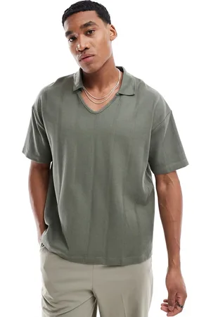 ASOS Polo caqui extragrande con cuello acanalado de -Verde