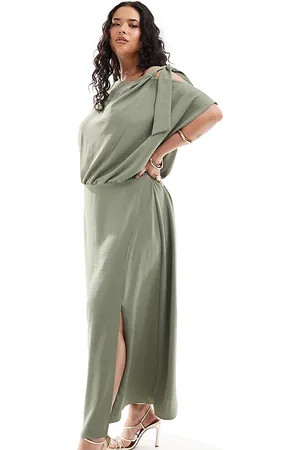 ASOS Vestido midi estilo blusón con detalle de lazada en el hombro de Curve-Verde