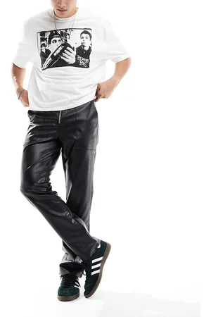 ASOS Pantalones negros de pernera recta con detalle de cremallera en la parte delantera de tejido efecto cuero de