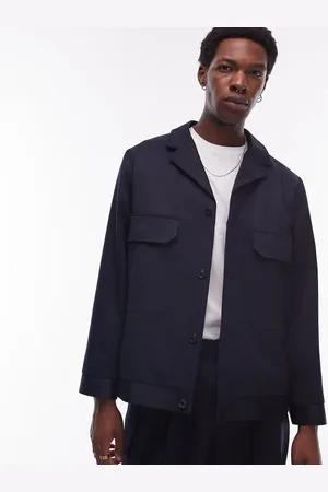 Topman Chaqueta de traje estilo Harrington de mezcla de lana de