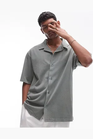 Topman Polo verde lavado extragrande con botones de punto liso de