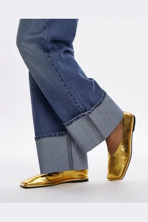 Topshop Zapatos dorados planos sin forro con puntera cuadrada de cuero Charlotte de