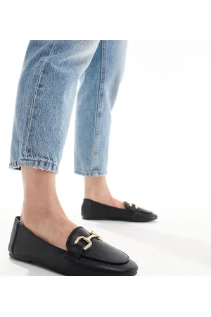 London Rebel Zapatos negros planos con puntera fina y detalle de bridón de