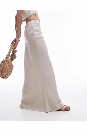 Topshop Falda midi beis de corte al bies de lino de -Beis neutro
